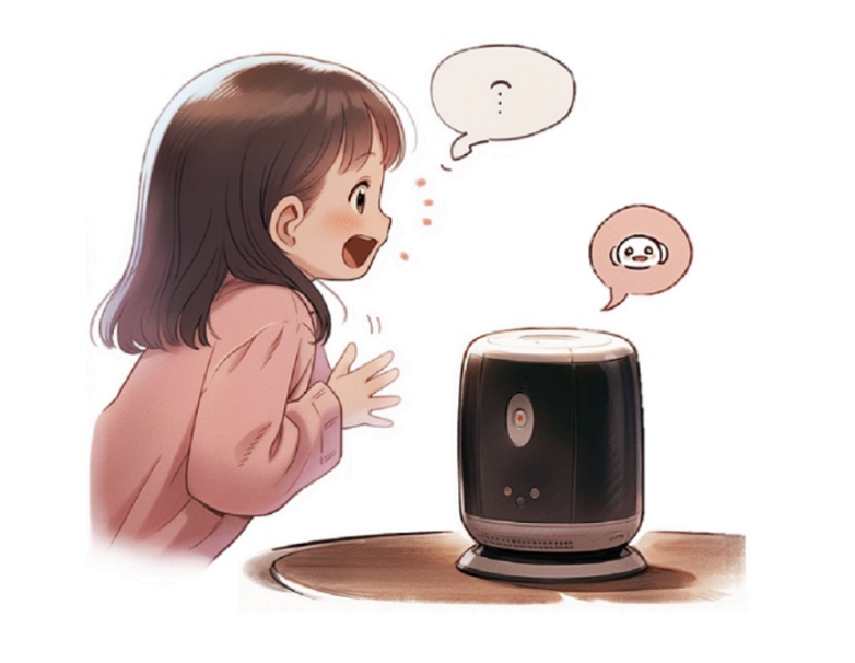 Child speaking with a smart speaker