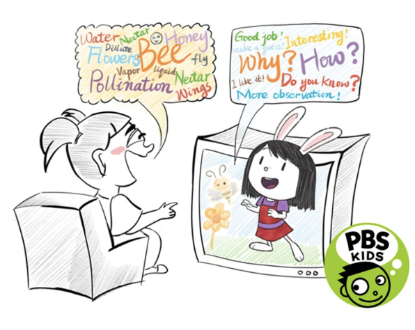 Child interacting with an educational media character on PBS KIDS